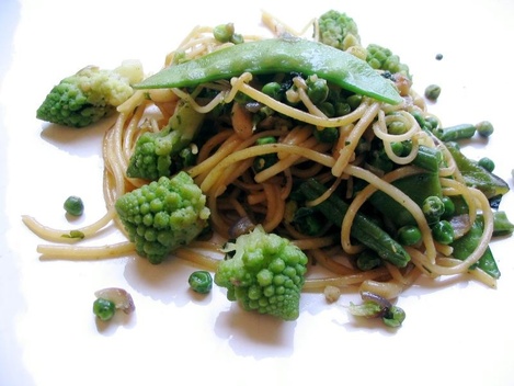 poêlée de légumes verts Picard et spaghetti à la sauce soja